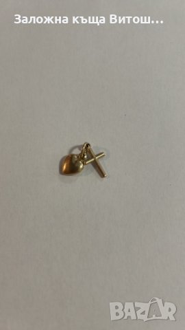 Златна висулка сърчице+кръст 14к / 0.73 гр., снимка 1