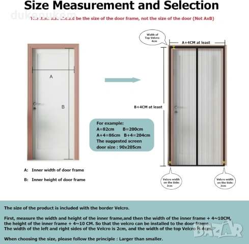Магнитна мрежа против насекоми за врата 90x200 см, без пробиване, автоматично затваряне, снимка 5 - Други стоки за дома - 53070622