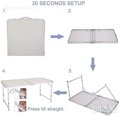 🪑 Сгъваема туристическа маса 120x60 см Digital One SP01107 – Компактна, удобна и идеална за къмпинг, снимка 7 - Къмпинг мебели - 50739986