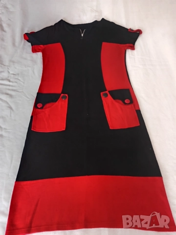 Червено)черна рокля с джобове , снимка 3 - Рокли - 51462116