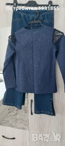 Дънки с блузка, снимка 2 - Детски панталони и дънки - 48859657