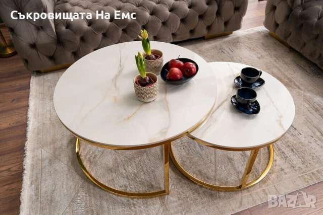 Комплект 2броя Холни маси Дион/ Dion Ефект бял мрамор, снимка 6 - Маси - 53714609