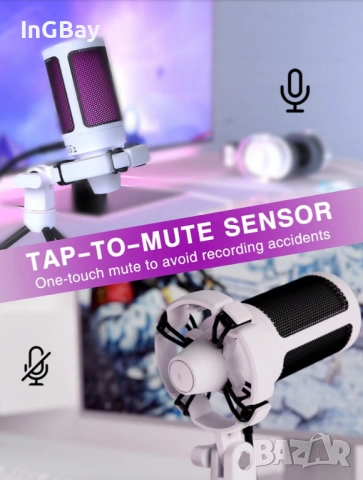 Mикрофон FIFINE A2 с RGB подсветка + стойка, USB Type-C, Бял, снимка 4 - Друга електроника - 51840926