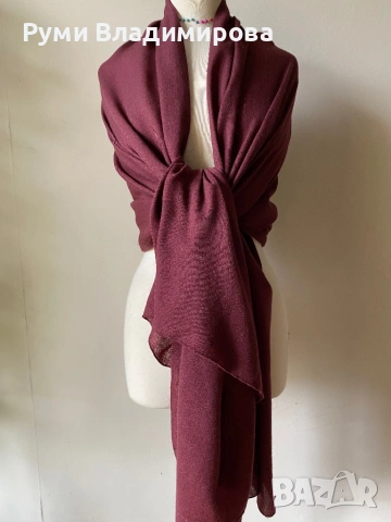 Тъмночервен шал от кашмир, вълна, коприна, вискозаразлични видове, снимка 13 - Шалове - 43084461