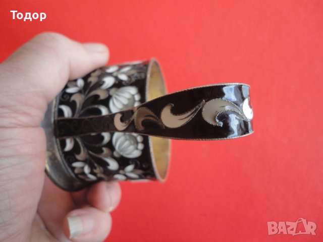 Руски сребърен подстакан чаша емайл позлата 916, снимка 10 - Колекции - 38740795