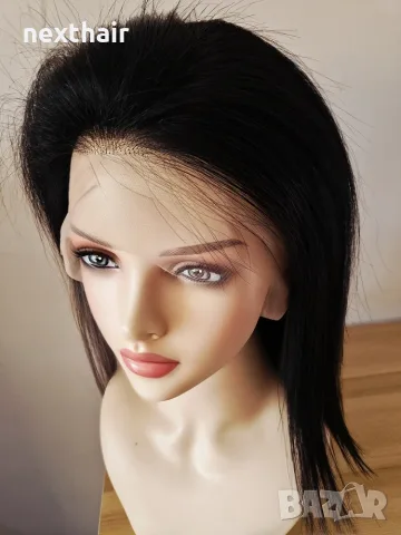Естествена бразилска черна перука 40 см с Lace Front 13×4 – елегантност и естествен вид, снимка 7 - Аксесоари за коса - 55924799