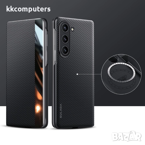 Калъф SULADA Kevlar за Samsung Galaxy Z Fold5 – смарт капак с прозорец, кожена текстура и магнитна ф