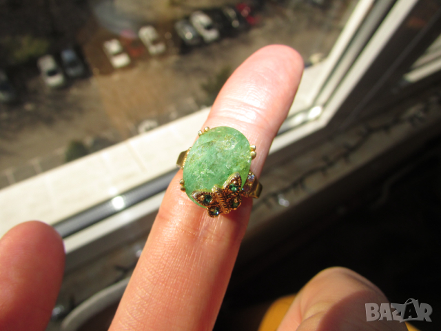 925 сребърен пръстен с зелен берил/смарагд размер 15x11, снимка 4 - Пръстени - 44928201