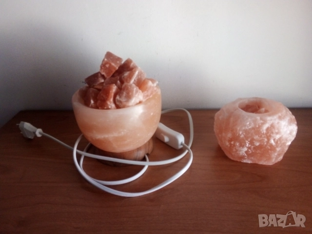 Хималайска сол лампа и свещник