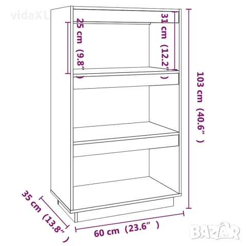 vidaXL Библиотека/разделител за стая, бяла, 60x35x103 см, бор масив, снимка 8 - Шкафове - 56148061