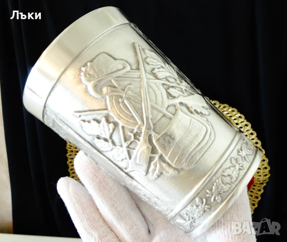 Калаена халба с ловни сцени Куче,Дивеч,Елен,Пушки. , снимка 6 - Антикварни и старинни предмети - 53660686