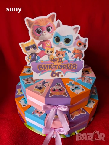 Картонена торта Супер Котета