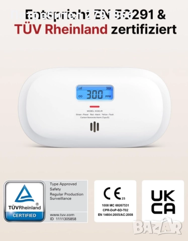X-Sense Интелигентен WI-FI детектор за въглероден оксид XC0C-iR Сертифициран от TÜV Rheinland, снимка 3 - Овлажнители и пречистватели за въздух - 52297351