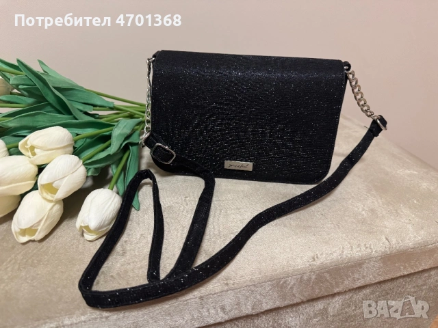 Черна чантичка с блясък, снимка 3 - Чанти - 53009153