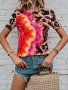 Дамска тениска с кръгло деколте и къс ръкав с леопардов принт, 4цвята , снимка 6