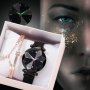Луксозен дамски часовник „звездно небе“ тип гривна. Цветове - черен!, снимка 3