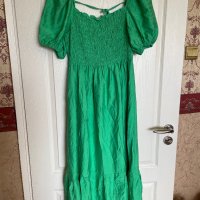 Дълга елегантна нова буфан ръкав къдри волани зелен зелена рокля Reserved, снимка 6 - Рокли - 41202557