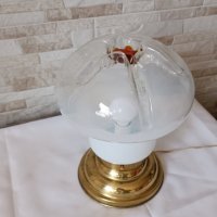 Стара месингова нощна лампа с духано стъкло - Антика - №45, снимка 6 - Антикварни и старинни предмети - 42114383
