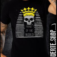 Черна тениска с щампа KING OF THE WORLD, снимка 1 - Тениски - 41568231