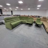 Зелен ъглов диван от плат с ел.релакс и фотьойл "PP - PF20073", снимка 6 - Дивани и мека мебел - 39965022