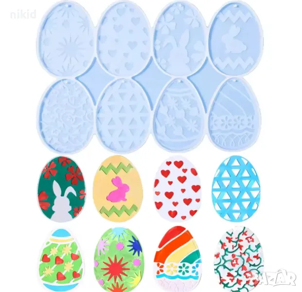 8 Великденско яйце декорирани яйца плитък силиконов молд форма фондан шоколад гипс декор, снимка 1