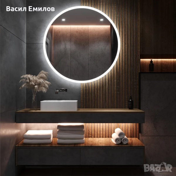 Кръгло LED огледало за баня Ф60/80 см, bluetooth , снимка 1