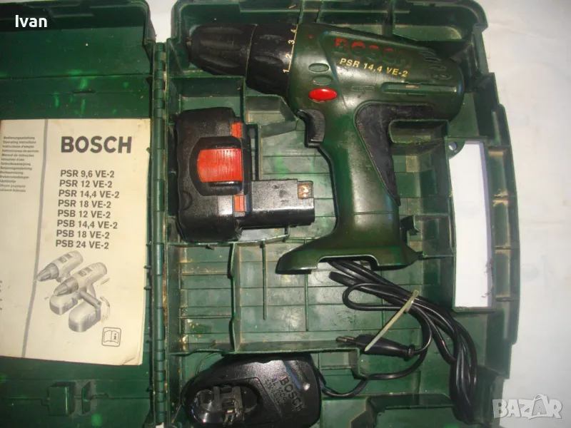 BOSCH PSR 14,4VE-2 ОРИГИНАЛЕН ШВЕЙЦАРСКИ ВИНТОВЕРТ БОШ 14,4 ВОЛТА С МАГНИТЕН ДИСПЛЕЙ  КУФАР ЗАРЯДНО , снимка 1