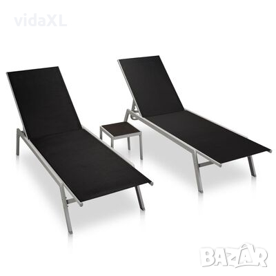 vidaXL Шезлонги, 2 бр, с масичка, стомана и Textilene, черни(SKU:48012, снимка 1