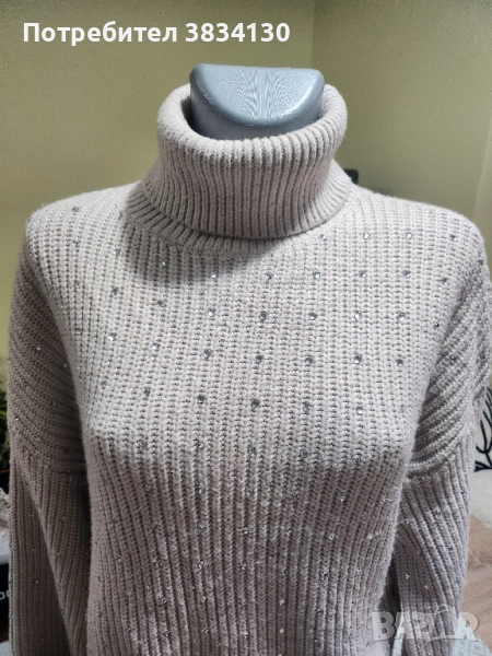 Дамски пуловер ( бежов с камъни), снимка 1