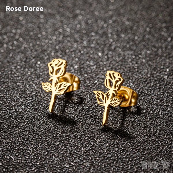 RD 530 Обеци Роза в златисто аксесоари медицинска стомана безплатна доставка цвете стоманени бижута, снимка 1