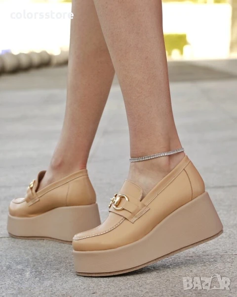 Обувки на платформа - бежова кожа - KLP90 , снимка 1