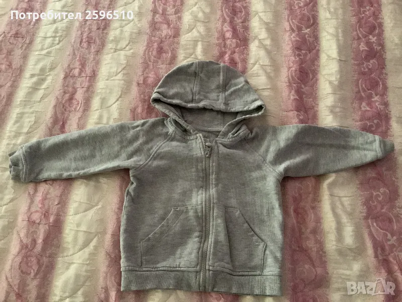 Сив памучен суетшърт с качулка и цип 2-3 годишни, снимка 1