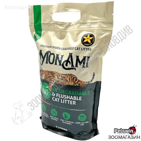 Биоразградима Котешка Тоалетна/Постелка - 5L - Аромат Ванилия - Mon Ami, снимка 1
