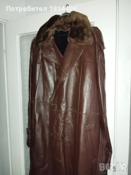 Кожено палто шуба с вълнена подплата и кожена яка, всичко естествена кожа, снимка 1