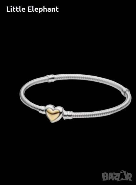 Сребърна гривна Пандора със закопчалка сърце,Gold,19 см,змийска плетка/нова, снимка 1