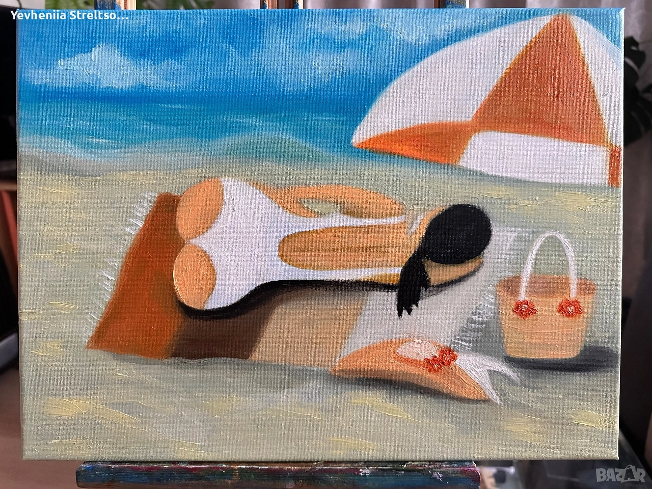 Оригинальная картина маслом ЛЕТО.СОЛНЦЕ.МОРЕ.ПЛЯЖ, снимка 1