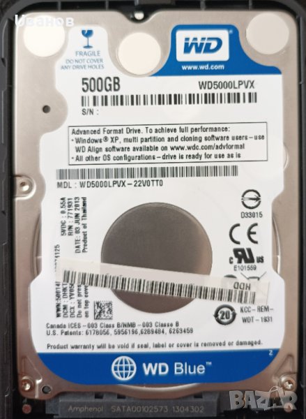 харддиск за лаптоп 500GB WD Blue, SATA 6 Gb/s, 2.5", 5.400 RPM, снимка 1