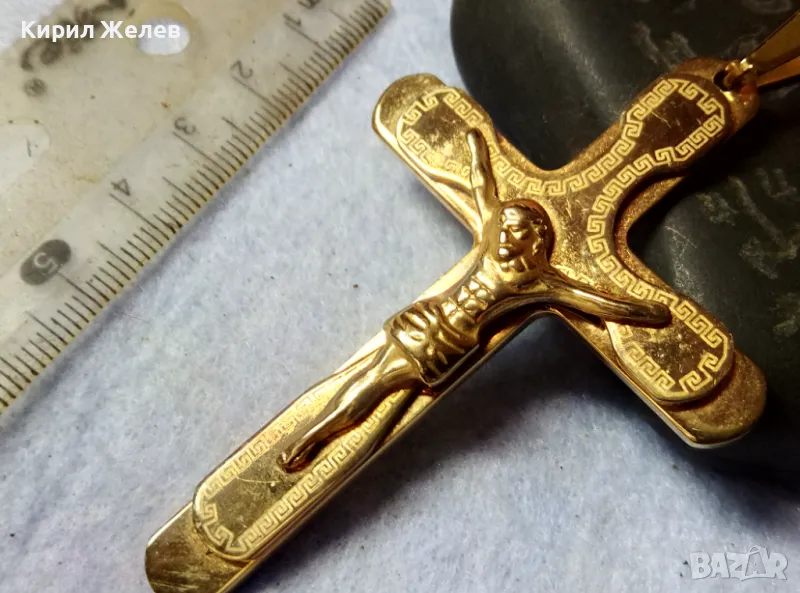 ПОЗЛАТЕНО НАГРЪДНО РАЗПЯТИЕ КРЪСТ от БЛАГОРОДНА СТОМАНА с ОРНАМЕНТИКА 45603, снимка 1