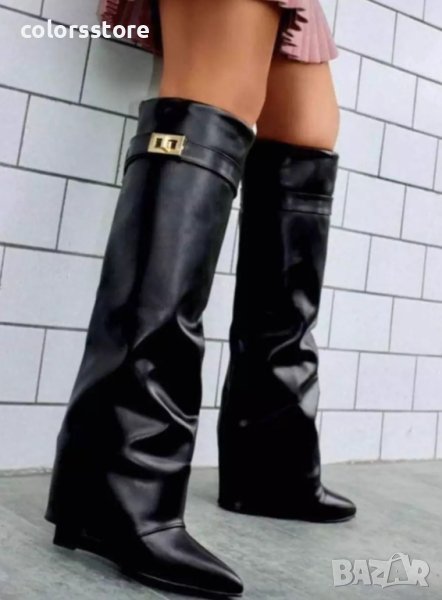Ботуши на платформа - черна кожа - K-40, снимка 1