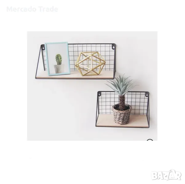 Комплект декоративни рафтове Mercado Trade, За стена, 2бр., Черен, снимка 1