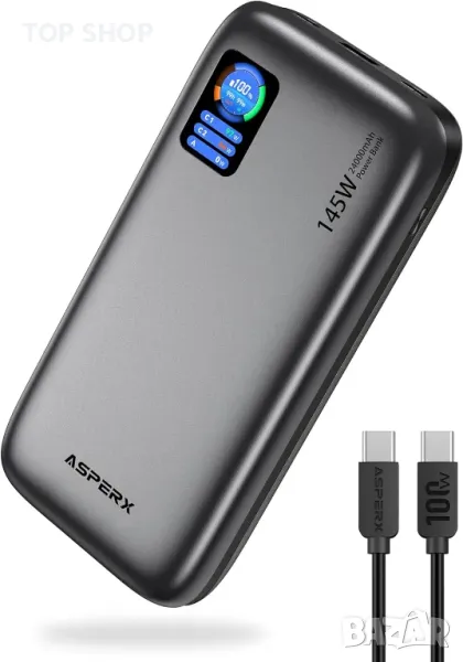 ASPERX 24000mAh 145W Power Bank, преносимо зарядно за лаптоп с TFT интелигентен дисплей, 3 порта, снимка 1