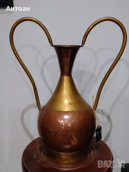 Антикварен меден съд с месингови елементи., снимка 1