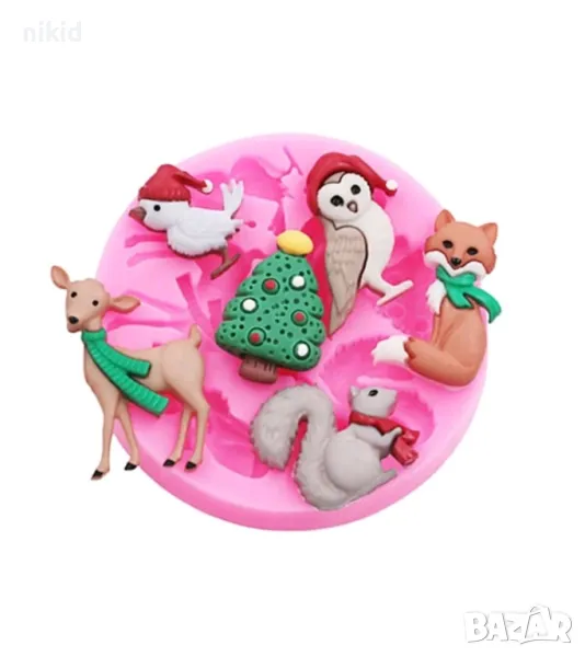 Горски животни коледен елен катерица лисица врабче елха бухал силиконов молд форма фондан декор, снимка 1