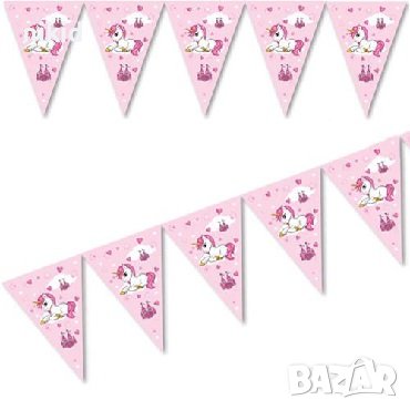 Еднорог Unicorn розови 10 бр Парти Гирлянд Знаменца Флаг Банер, снимка 1