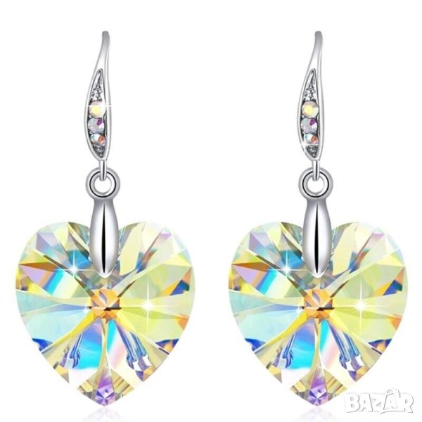 Обеци с кристали - сърца, висящи, снимка 1