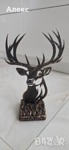Метално еленче на дървена основа–31см/ 20см, снимка 2 - Ловно оръжие - 52160401