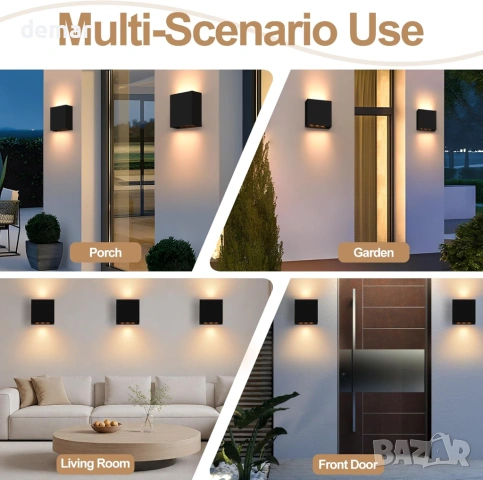 FUDESY LED стенни лампи, 2 бр. 6W 3000K насочени нагоре-надолу, IP65, черни, снимка 7 - Лампи за стена - 53178934