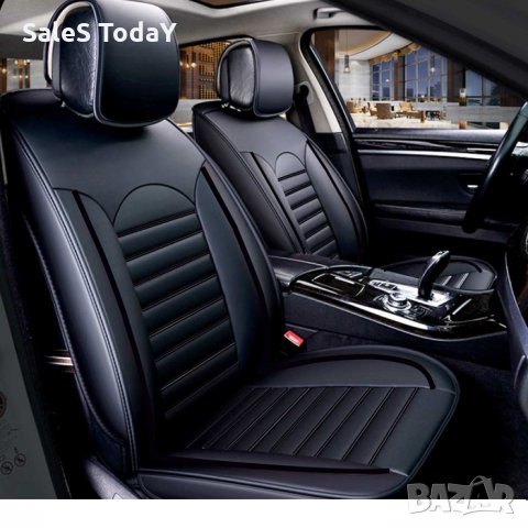 Кожена тапицерия за кола, калъфи за предни седалки, универсални калъфи за предни седалки, 2бр.,черна, снимка 1 - Аксесоари и консумативи - 33923435