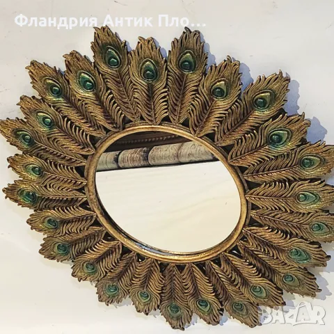Кръгло декоративно огледало с паунови пера, снимка 5 - Огледала - 49648763