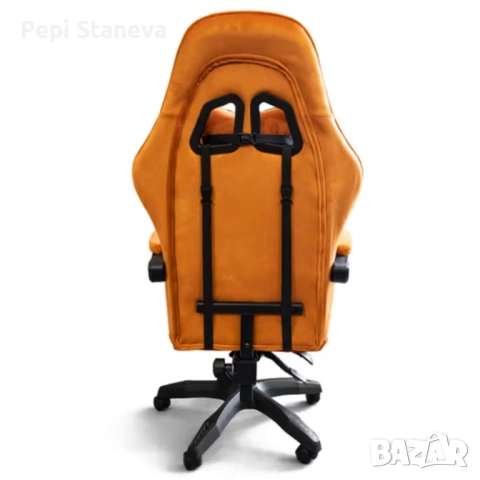Оранжев велурен геймърски стол с поставка за крака – ергономичен, метална рамка, снимка 7 - Друго - 53334457
